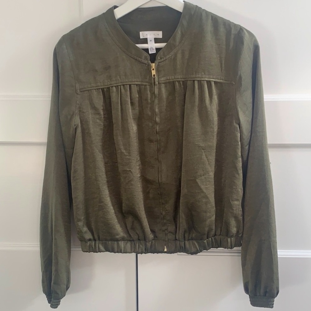 CLOSET SALE- Leith Green Silk Zip-up Jacket